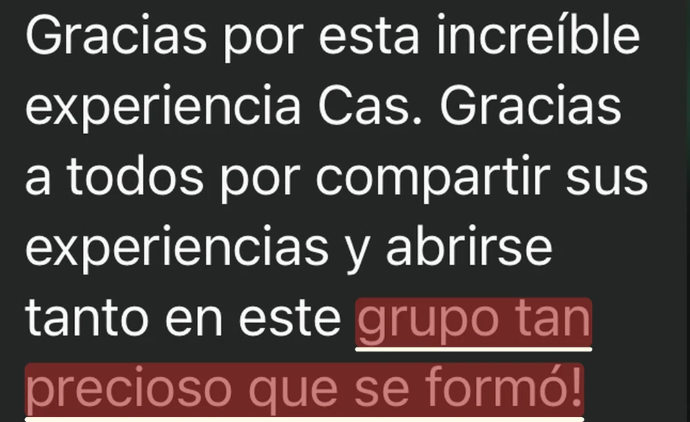 Mensaje de una participante: un grupo tan precioso que se formó